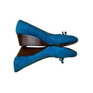 Tory Burch Suede Bow Wedge Flats - Teal - Size 5M